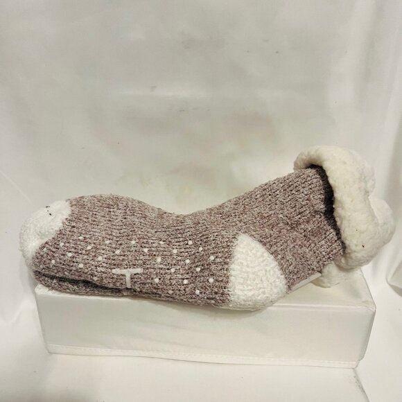 H By Halston-Women's-Plush Lounge Socks w/ Non Slip Soles-Size 4-10-Ivory/Mauve - Picture 5 of 12